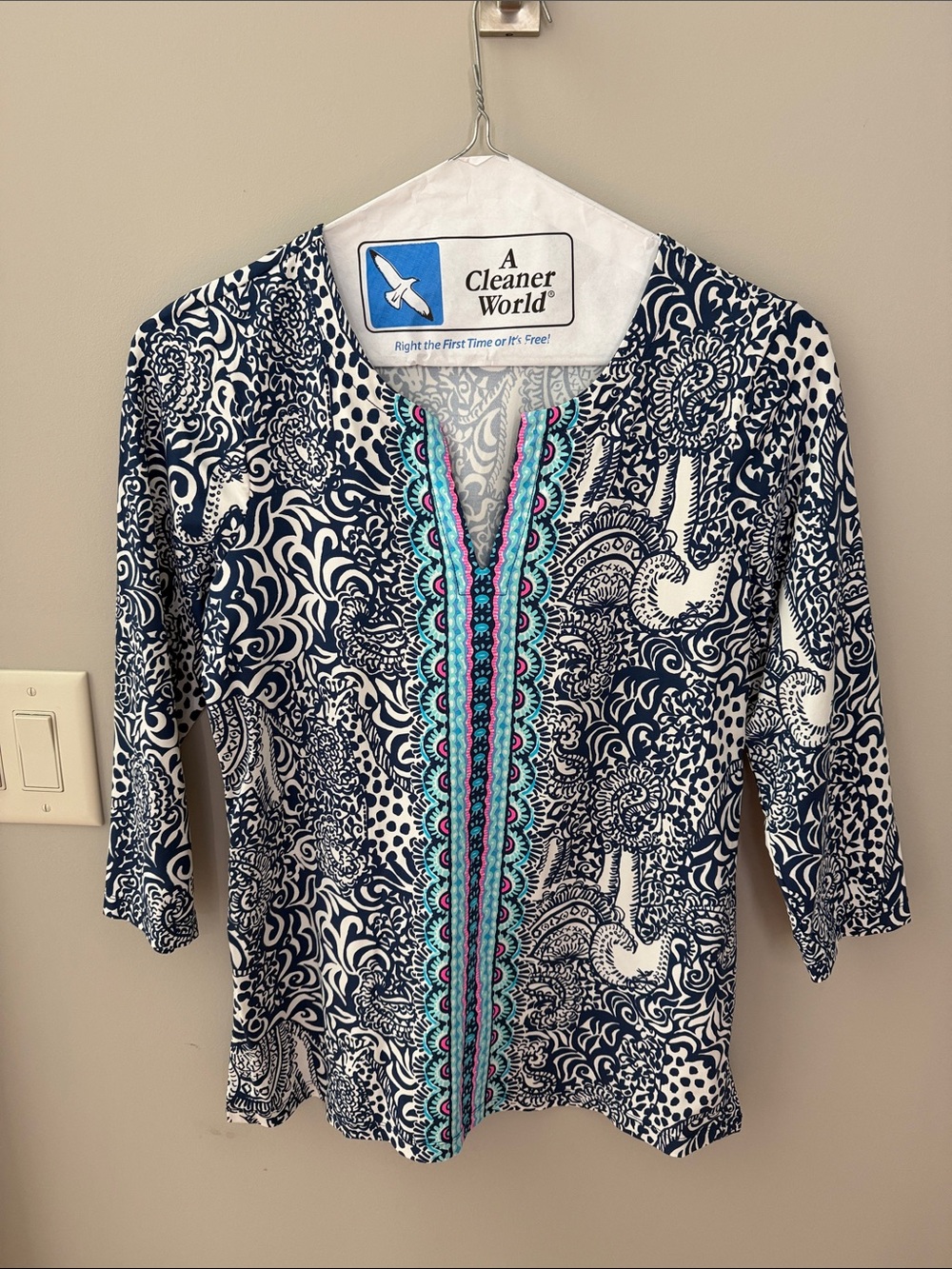 Lilly Pulitzer Navy & White Tunic with Turquoise and Pink Trim